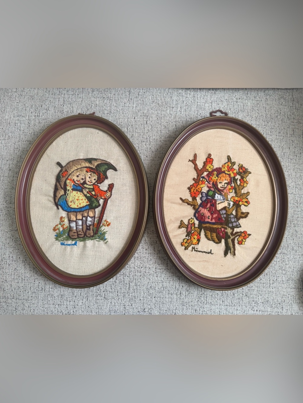 Vintage Embroidered Children Wall Art Pair - Multicolor